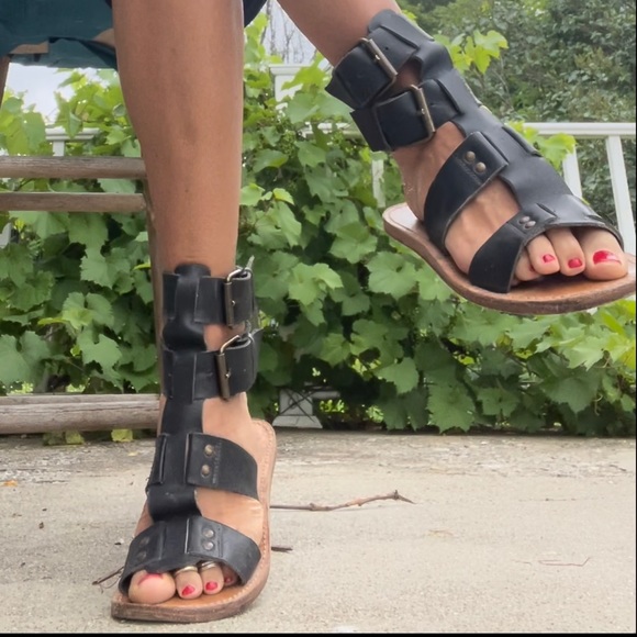 Black Leather Gladiator Sandals - Picture 14 of 15